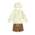 thumbnail image 1 of Boys Swimwear Sets Summer 3 Piece Rash Guard Swimsuit Floral Striped Swimming Pool Beach Bathing Suit With Swimming Cap Beige Youth Swimwear 6-12M, 1 of 7