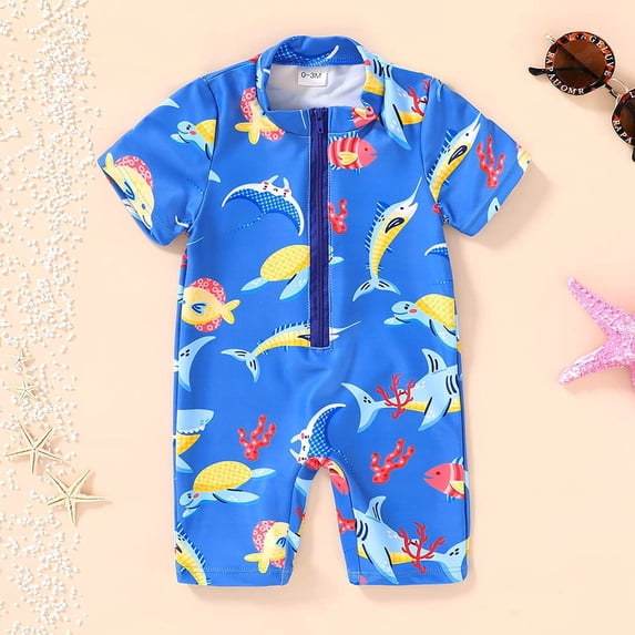 Boys Swimwear Sun Protective Rash Guard Swimsuits Short Sleeve Bathing Suits for Toddler Beach Play