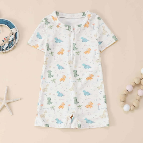 Boys Swimwear Toddler Swimsuit With Cartoon Print For Beach Pool Water Play Infant Baby Rash Guard Summer Bathing Suit