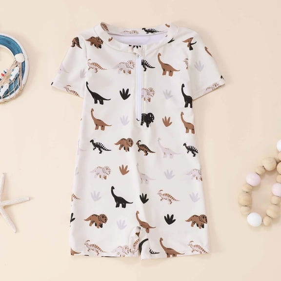 Boys Swimwear Toddler Swimsuit With Cartoon Print For Beach Pool Water Play Infant Baby Rash Guard Summer Bathing Suit