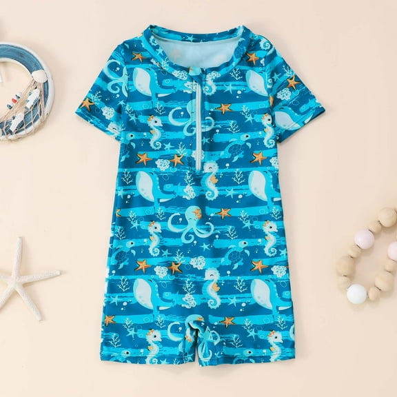 Boys Swimwear Toddler Swimsuit With Cartoon Print For Beach Pool Water Play Infant Baby Rash Guard Summer Bathing Suit