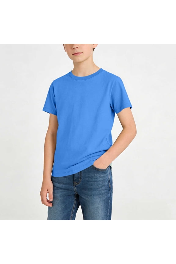 Boys T-Shirt Regular Fit Short Sleeve Crew Neck Graphic Tee Soft Cotton Breathable Basic Top Back to School Daily Casual Playwear for Teen