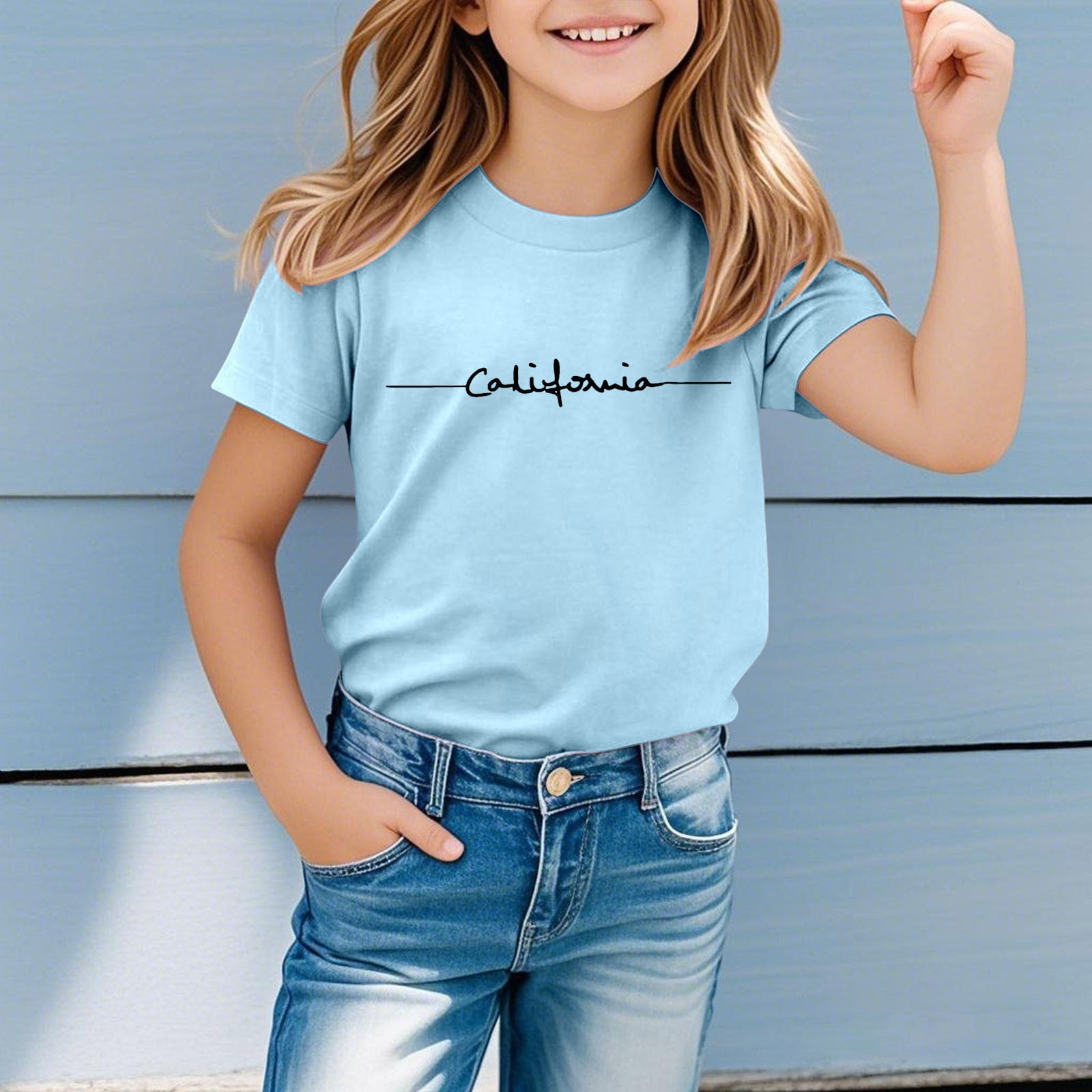 Boys T Shirt Short Sleeve T Shirts Round Neck Light Blue Tee Shirts ...