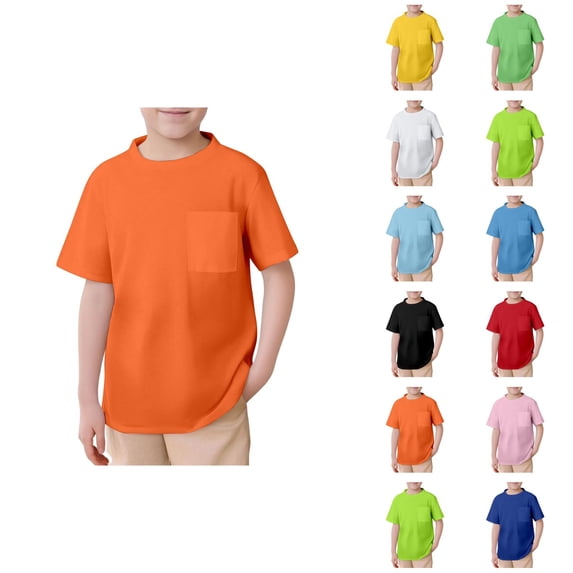 Boys T Shirt Solid Color Pocket Crewneck Short Sleeve Casual Summer Shirt Lightweight Boys Everyday Tee