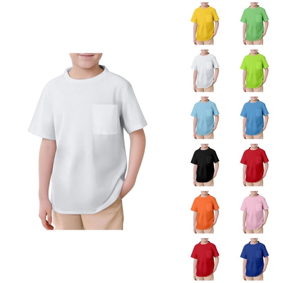 Boys T Shirt Solid Color Pocket Crewneck Short Sleeve Casual Summer Shirt Lightweight Boys Everyday Tee