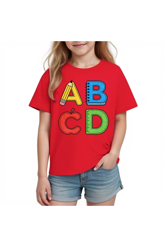 Boys T-Shirt with ABC Graphic | Back to School Alphabet Tee for Kids | 100% Cotton Short Sleeve Shirt, Red, Sizes 3-10 Years,Size 3 T