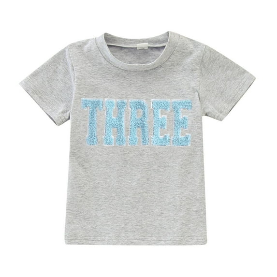 Boys T Shirts 3-4 Years Crew Neck Shirts Birthday Short Sleeve Letter Embroider Toddler Kids Gift Tops T-Shirt