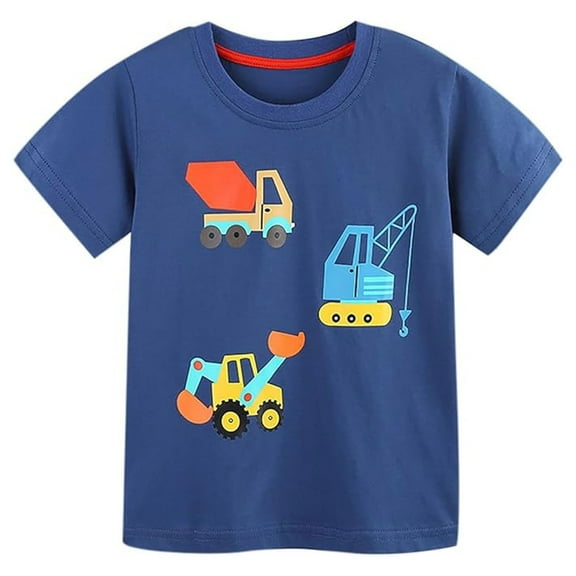 Boys T Shirts 5T Cute Animals Print Short Sleeve Round Neck T Shirts for Toddler Children's Cotton Top Tee Clothes for Boy Blue,4-5 Years