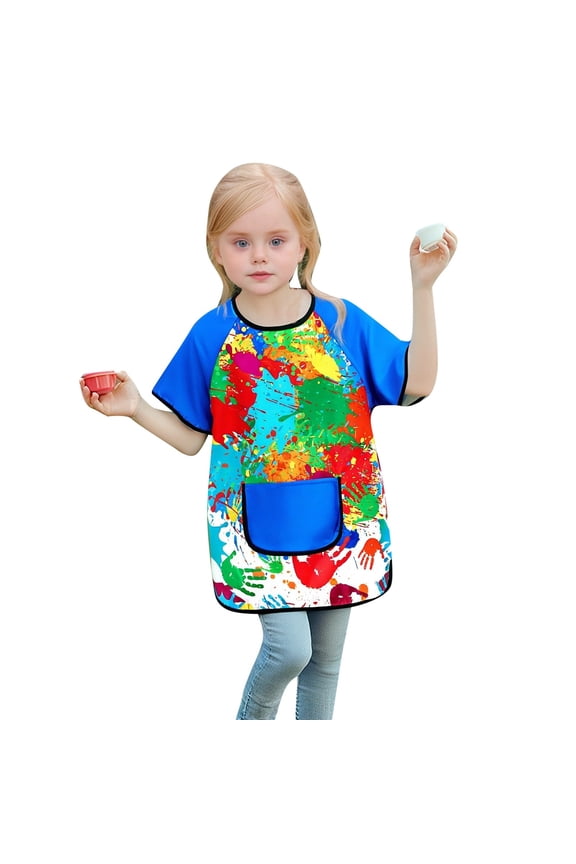 Boys T Shirts Art Smock Sleeve Painting Apron Craft Protective Coverall Pocket Casual Tops