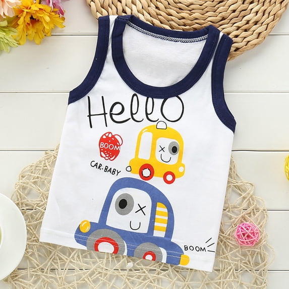 Boys T Shirts Boys Summer Cute Print Sleeveless Tank Top Stretchy Casual Girls' Tops Blue 18-24 Months