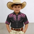 thumbnail image 1 of Boys T Shirts Boys Western Cowboy Print Short Sleeve Button Down Girls' Tops Black5 12-13 Years, 1 of 4