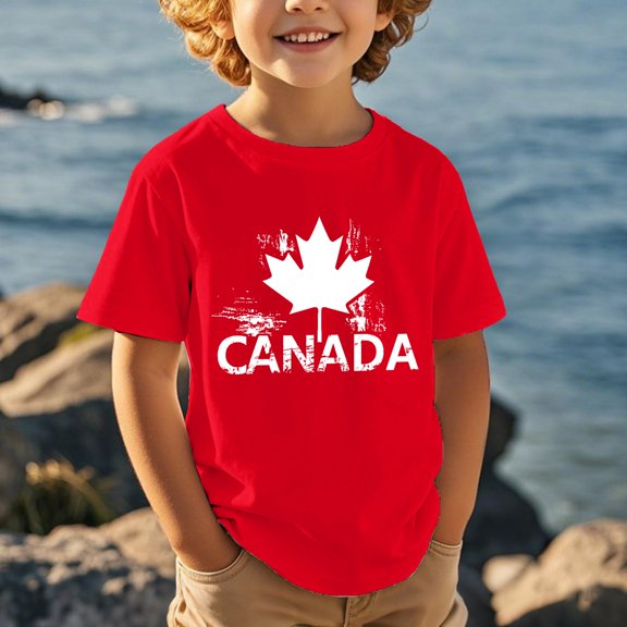Boys T Shirts Canada Day Theme Maple Leaf Print Children Boys and Girls Casual Trendy Short Sleeved T Shirt Toddler T Shirts Red 12 Years-13 Years