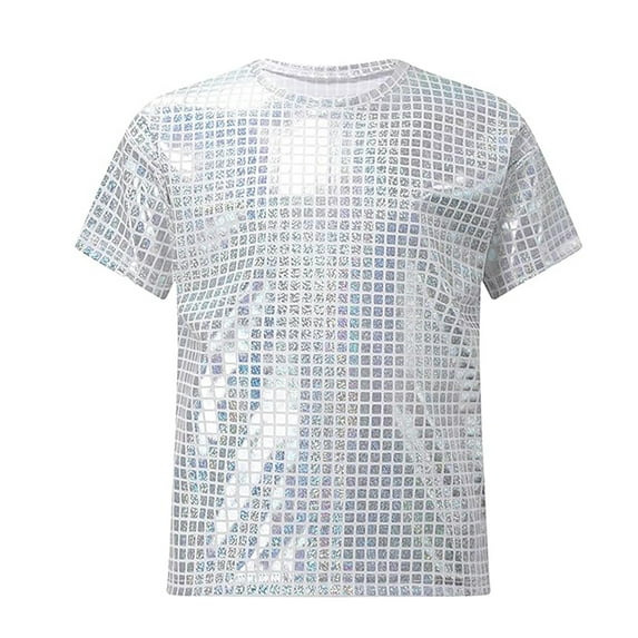 Boys T Shirts Crew Neck Sequins Graphic Short Sleeve Top Comfortable Breathable Stylish Boys Shirts Stylish Durable Summer Casual Tee for Dance Practice