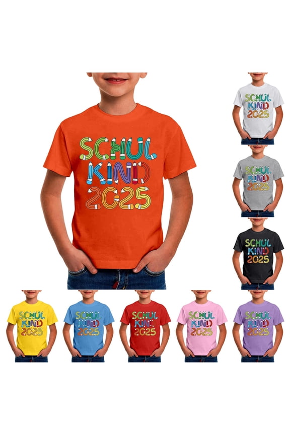 Boys T Shirts First Day At School Celebration Short Sleeve Boys' Tops Black 3-4 Years