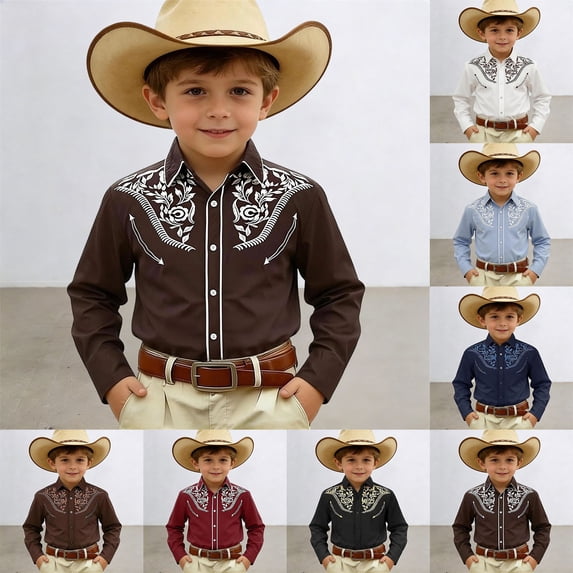 Boys T Shirts Kids 3D Cowboy Graphic Long Sleeve Button Front Casual Baby Tees Black 4-5 Years