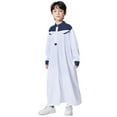 thumbnail image 1 of Boys T Shirts Kids Arabic Thobe Muslim Thobe Long Sleeve Kaftan Stand Collar Robe with Button Up Blue 13 Years-14 Years, 1 of 6
