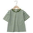 thumbnail image 1 of Boys T Shirts Kids Boys and Girls Summer Striped Print Short Sleeve T Shirts Breathable Color Block Tops Toddler T Shirts Army Green 2 Years-3 Years, 1 of 4