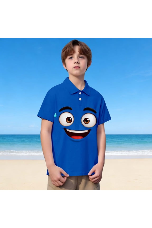 Boys T Shirts Kids Expression Short Sleeve Polo Boys' Tops Blue 11-12 Years