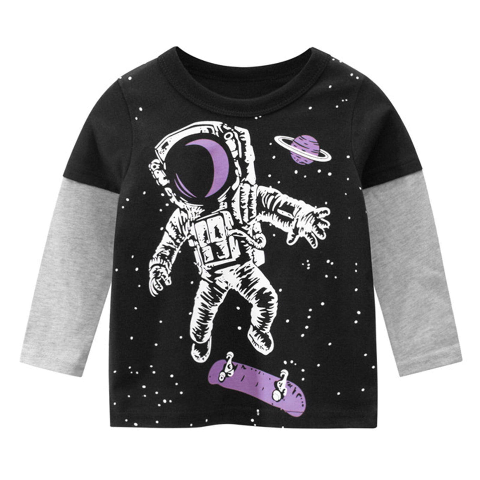 Boys' T Shirts Kids Girls Galaxy Spaceman Print Long Sleeve Crewneck ...