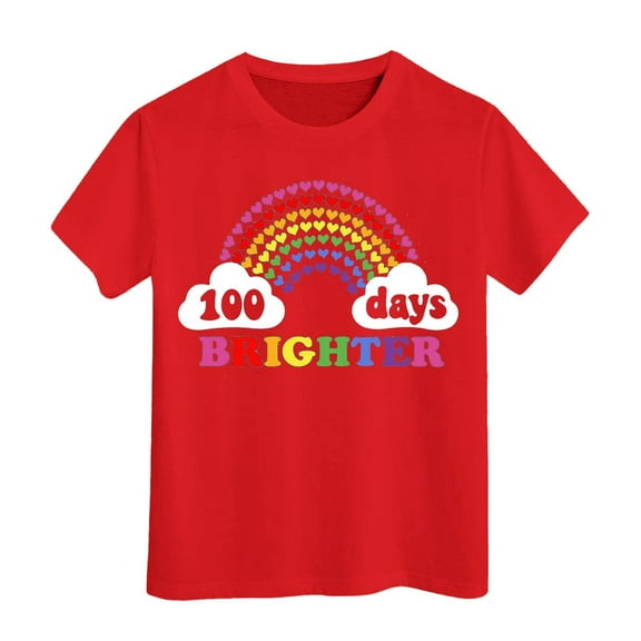 Boys T Shirts Kids Happy 100Th Day of School Print Tops Boys and Girls in My 100 Days T Shirt Toddler T Shirts Red 6 Years-7 Years