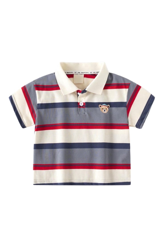 Boys T Shirts Kids Short Sleeve Casual Striped Button Closure Fashion Boys Clothes