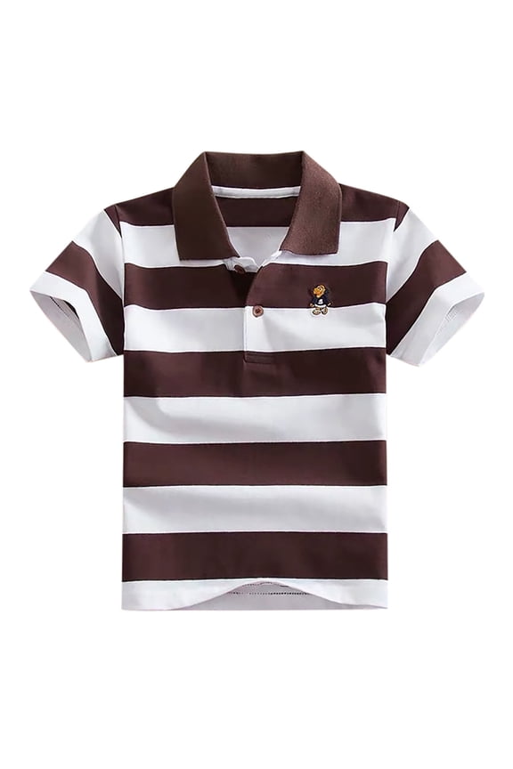 Boys T Shirts Kids Short Sleeve Striped Button Closure Fashion Comfortable Soft Shirt Girls' Tops Coffee 3 Years-4 Years