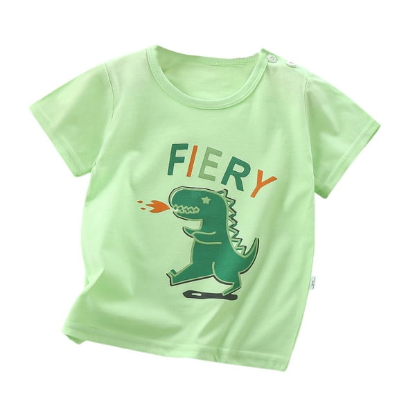 Boys T Shirts Kids Toddler Boys Summer Cartoon Excavator Airplane Dinosaur Print Cotton Short Sleeve T Shirts Summer Tops Mint Green 9 Months-18 Months