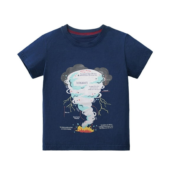 Boys T Shirts Kids Toddler Boys Summer Casual T Shirt Cartoon Tornado Print Short Sleeved Breathable Top Summer Tops Navy 2 Years-3 Years