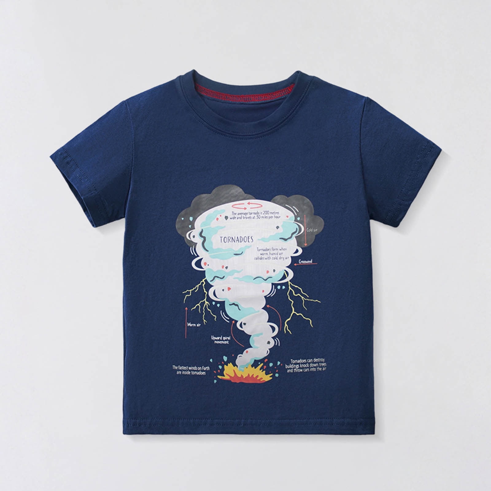 Boys T Shirts Kids Toddler Boys Summer Casual T Shirt Cartoon Tornado Print Short Sleeved Breathable Top Summer Tops Navy 8 Years