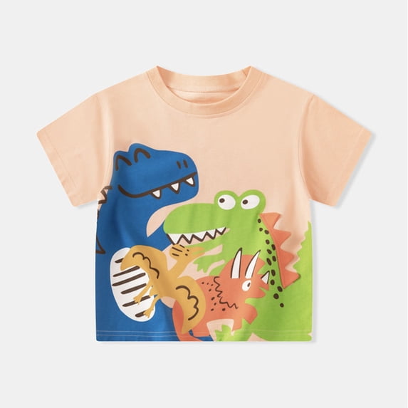 Boys T Shirts Kids Toddler Boys and Girls Summer Colorful Cartoon Dinosaur Prints Short Sleeve T Shirts Toddler T Shirts Pink 12 Months-18 Months