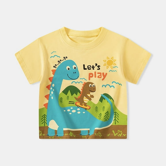 Boys T Shirts Kids Toddler Boys and Girls Summer Colorful Cartoon Dinosaur Prints Short Sleeve T Shirts Toddler T Shirts Yellow 18 Months-24 Months