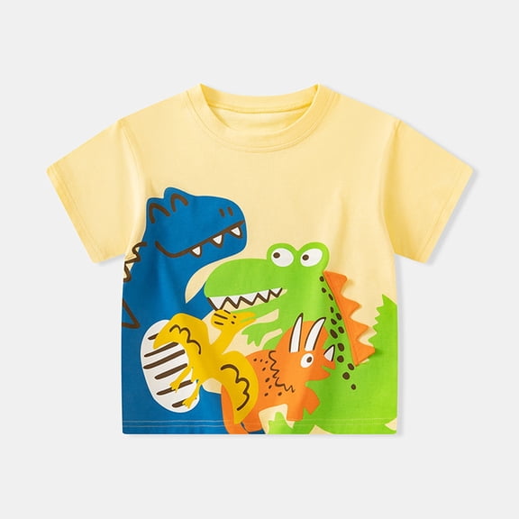 Boys T Shirts Kids Toddler Boys and Girls Summer Colorful Cartoon Dinosaur Prints Short Sleeve T Shirts Toddler T Shirts Yellow 18 Months-24 Months