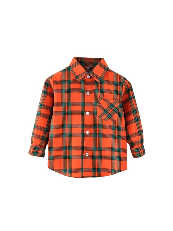 Boys T Shirts Kids Toddler Flannel Jacket Plaid Long Sleeve Lapel Button Down Shacket Baby Pockets Coat Outwear Tshirt (3 Years-4 Years)