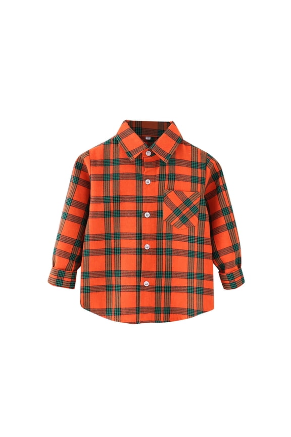 Boys T Shirts Kids Toddler Flannel Jacket Plaid Long Sleeve Lapel Button Down Shacket Baby Pockets Coat Outwear Tshirt (4 Years-5 Years)