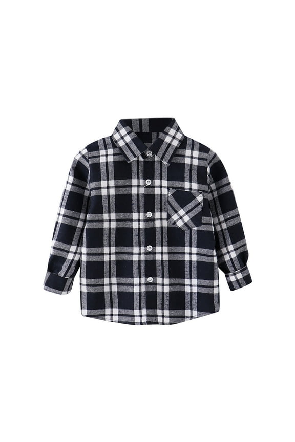 Boys T Shirts Kids Toddler Flannel Jacket Plaid Long Sleeve Lapel Button Down Shacket Baby Pockets Coat Outwear Tshirt (12 Months-18 Months)