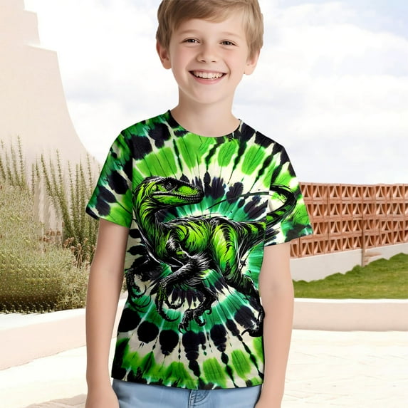 Boys T Shirts Kids Toddler Summer Colorful Tie Dye Print T Shirt Fashion Short Sleeve Breathable Comfort Top Summer Tops Green 3 Years-4 Years