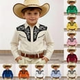 thumbnail image 1 of Boys T Shirts Kids Western Cowboy Print Denim Snap Button Long Sleeve Casual Shirt Baby Tees Orange 12-13 Years, 1 of 5
