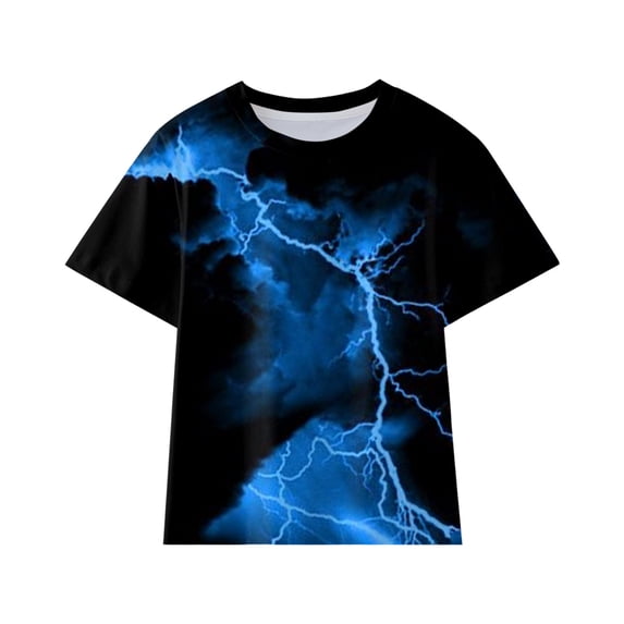 Boys T Shirts Lightning Graphic Print Crew Neck Short Sleeve Shirt Tops for Casual Wear Boys' Tops Tees Shirts Blue 3 Years-4 Years