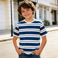 thumbnail image 1 of Boys T Shirts Lightweight Stripe Print Crewneck Short Sleeve Tee for Casual Wear Boys' Tops Tees Shirts Dark Blue 2 Years-3 Years, 1 of 4