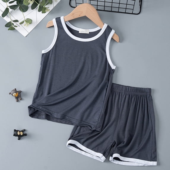 Boys T Shirts Set Loose Soft Sleeveless Casual Tank and Shorts Pants Soccer Suit Boys Tee Shirts 8-9 Years