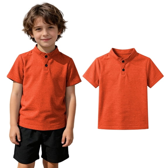 Boys T Shirts Short Sleeve Henley Shirt Kids Button Front Waffle T-Shirts Basic Tees Summer Tops Size 6-7 Years Boys Clothes