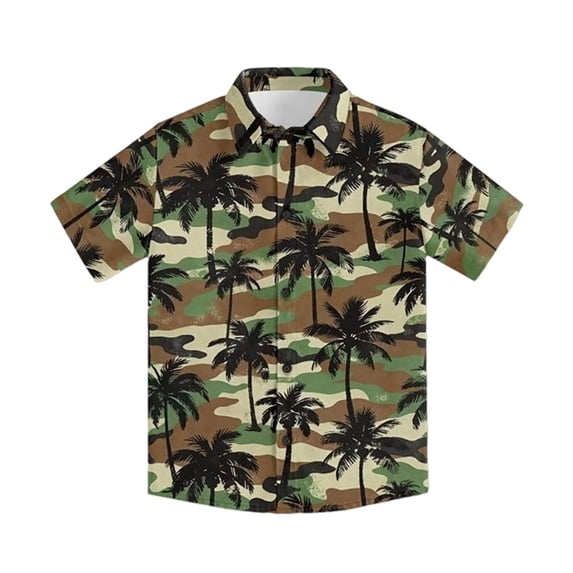 Boys T Shirts Short Sleeve Lapel Buttoned Coconut Tree Print Breathable Shirt for Outdoor Wear Boys' Tops Tees Shirts 5 Years-6 Years