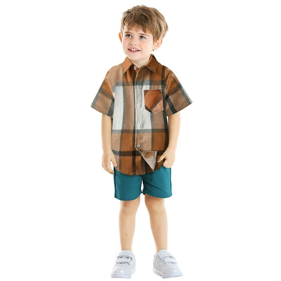 Boys' T Shirts Short Sleeve Plaid Prints Gentleman Cute Top for Boys Size 3-4T