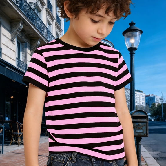 Boys T Shirts Short Sleeve Striped T Shirts Casual Pullover Tops T Shirts for Boys, Size 2-13 Years