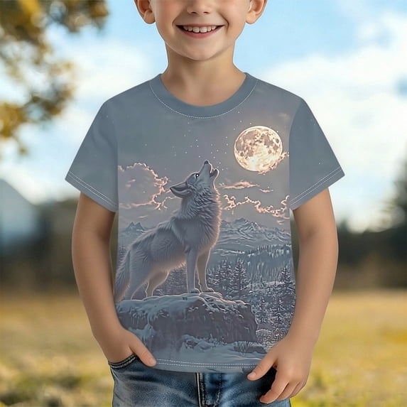 Boys T Shirts Size 1-2Y Kids Wolf Print Crew Neck Short Sleeve Casual Fashion Daily Comfort Wear Boy Clothes