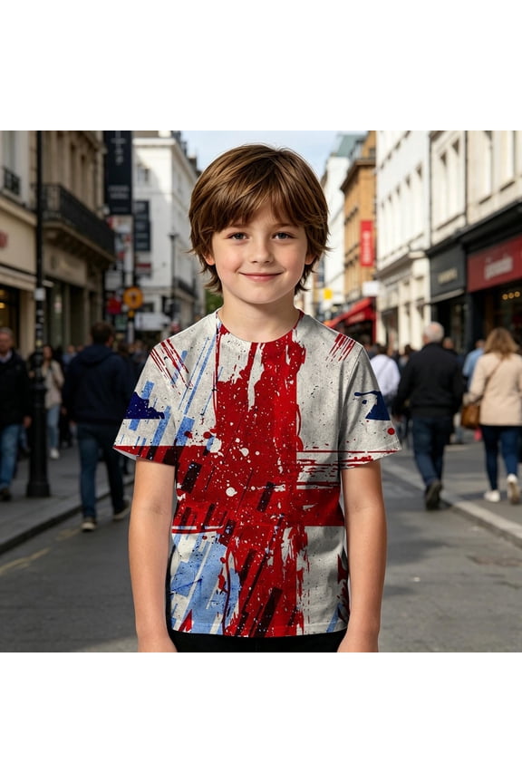 Boys Shirts Size 2-3Y Youth Union Jack Print Short Sleeve Crew Neck Patriotic Graphic Top Toddler Boys Clothes