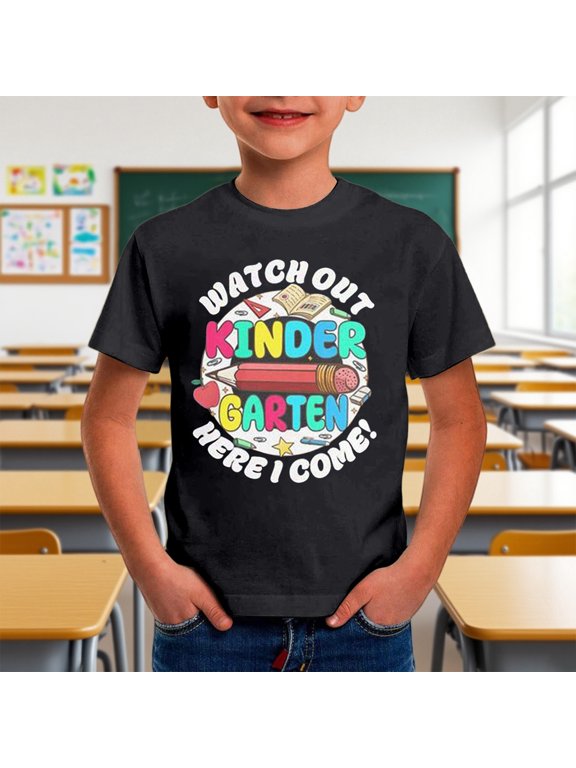 Boys T Shirts Size 3-4Y Kids Pencil Letter Graphic Short Sleeve Crewneck Tee Skin Friendly Soft School Memory Style Boys Clothes
