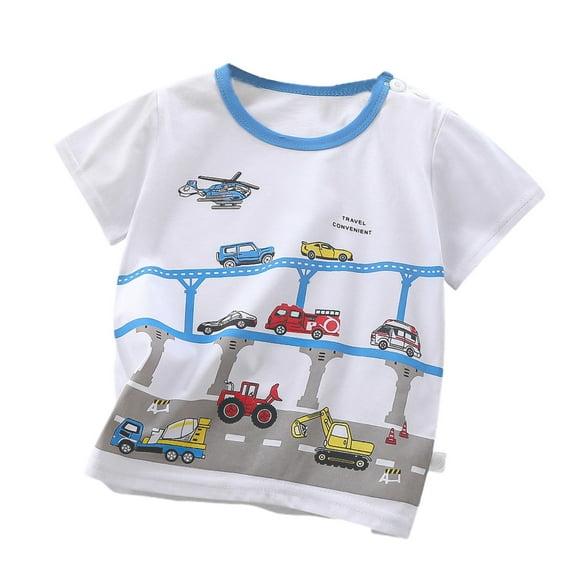 Boys T Shirts Size 6 Cartoon Animals Short Sleeve T Shirt Top Fashion Round Neck Blouse Tops T-Shirt Boys & Girls Shirts Grey,110