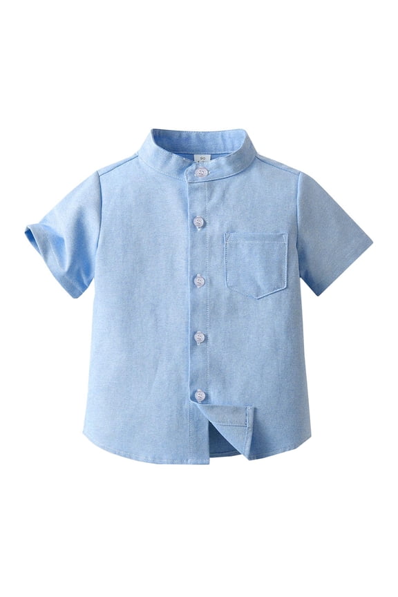 Boys T Shirts Size 6 Spring Summer Boys Short Sleeved Shirt Solid Color Single Cotton Cardigan Children's Shirt Clothes For Boy Size 12-13 Years
