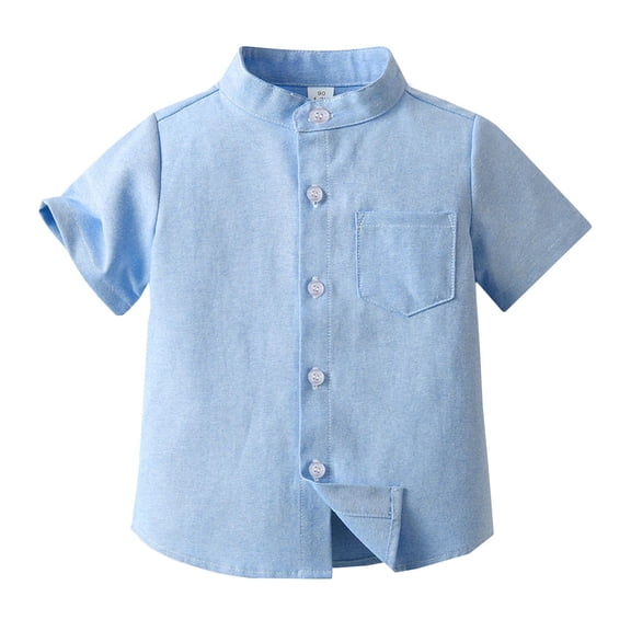 Aihuaihua Boys T Shirts Size 6 Spring Summer Boys Short Sleeved Shirt Solid Color Single Cotton Cardigan Children's Shirt Clothes For Boy Size 12-13 Years